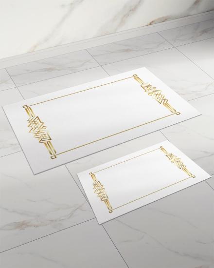 Evperest Beyaz Zemin Gold Desenli Kalın Klozet Takımı