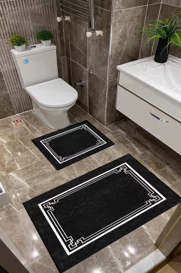 Siyah Zemin Beyaz Desenli Dot Taban İnce Klozet Takımı