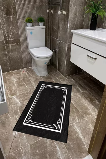 Siyah Zemin Beyaz Desenli Dot Taban İnce Klozet Takımı