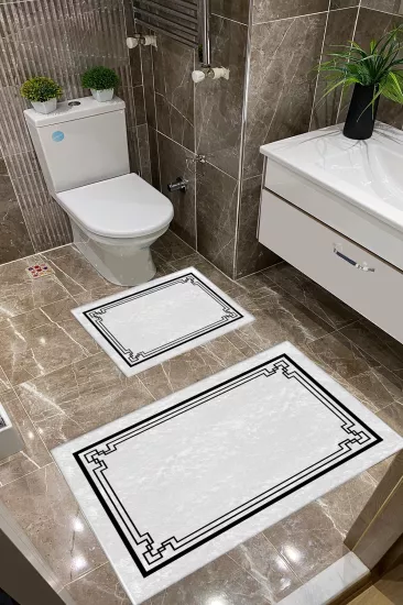 Beyaz Zemin Siyah Desenli Dot Taban İnce Klozet Takımı