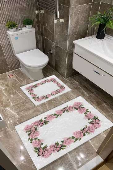 Pembe Güllü Dot Taban İnce Klozet Takımı