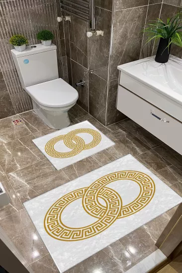 Beyaz Zemin Gold Desenli Key Dot Taban İnce Klozet Takımı