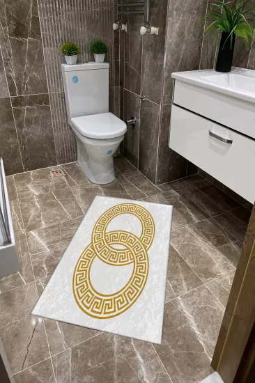 Beyaz Zemin Gold Desenli Key Dot Taban İnce Klozet Takımı