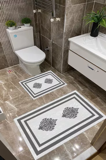 Gri Beyaz Damasklı Dot Taban İnce Klozet Takımı