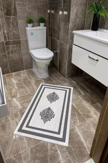 Gri Beyaz Damasklı Dot Taban İnce Klozet Takımı