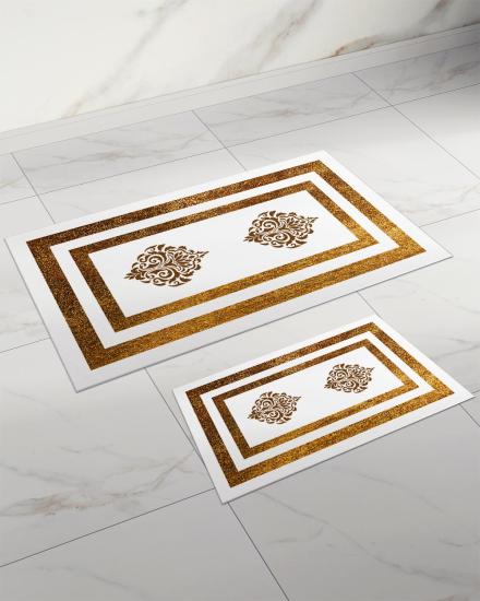 Evperest Beyaz Zemin Gold Damask Desenli Kalın Klozet Takımı