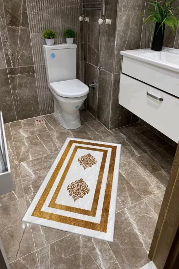 Beyaz Zemin Gold Damask Desenli Dot Taban İnce Klozet Takımı