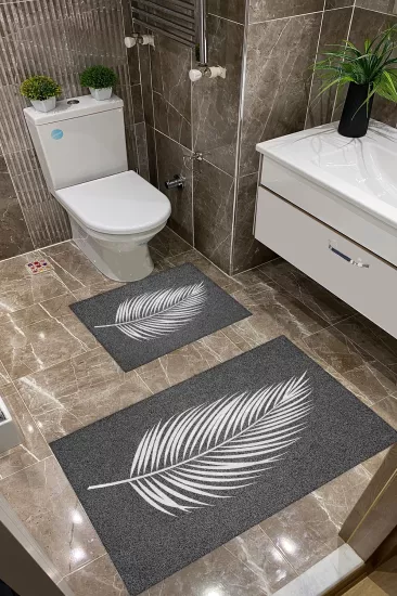 Gri Zemin Beyaz Yapraklı Dot Taban İnce Klozet Takımı