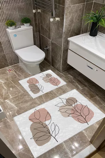 Beyaz Zemin Pastel Çiçekli Dot Taban İnce Klozet Takımı