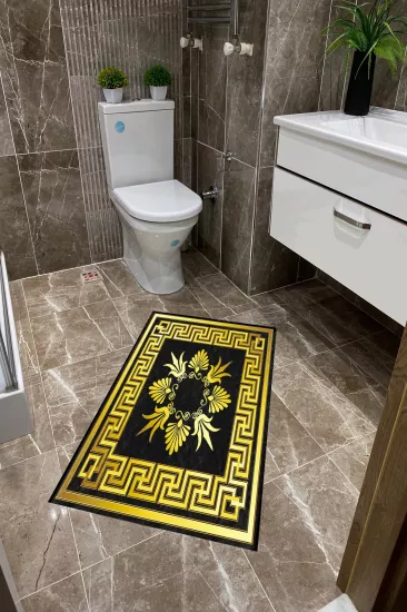 Siyah Zemin Gold Desen Dot Taban İnce Klozet Takımı