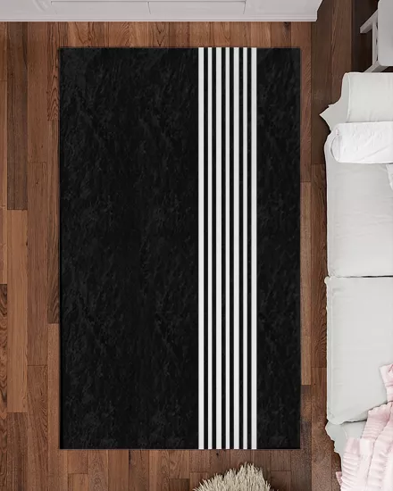 Siyah Zemin Beyaz Şeritler Modern Salon Halısı