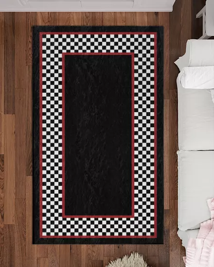 Siyah Zemin Damalı Modern Salon Halısı