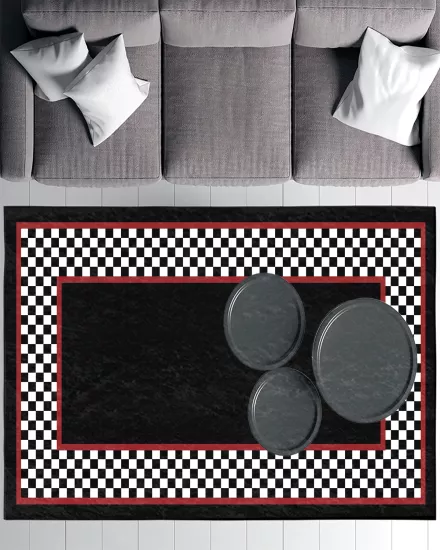 Siyah Zemin Damalı Modern Salon Halısı