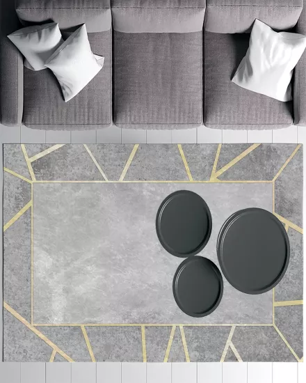 Gold Çizgili Modern Salon Halısı