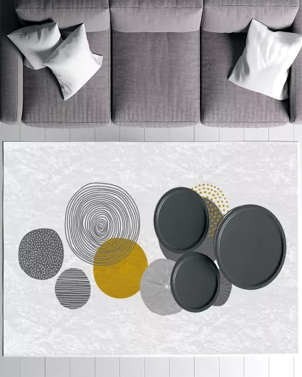 Yuvarlak Bohem Şekiller Modern Salon Halısı