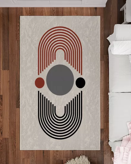 Bej Zemin Bohem Şekiller Modern Salon Halısı