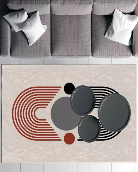 Bej Zemin Bohem Şekiller Modern Salon Halısı