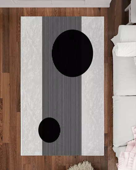 Siyah Yuvarlak Çizgili Modern Salon Halısı