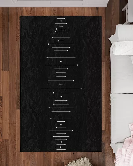 Siyah Zemin Beyaz Çizgili Modern Salon Halısı