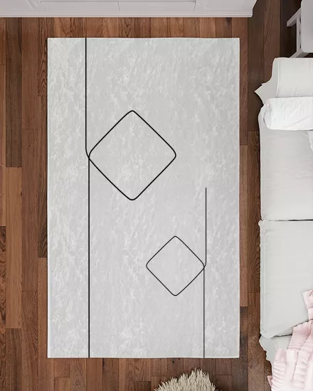 Beyaz Zemin Siyah Çizgili Modern Salon Halısı