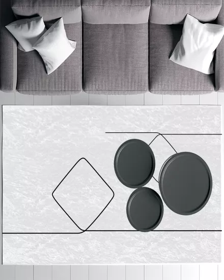 Beyaz Zemin Siyah Çizgili Modern Salon Halısı