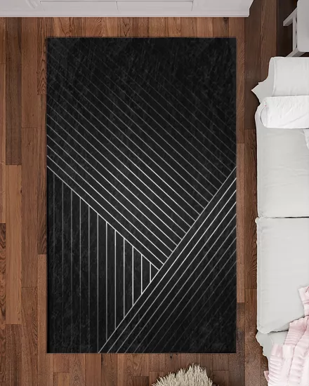 Siyah Zemin Çizgili Modern Salon Halısı