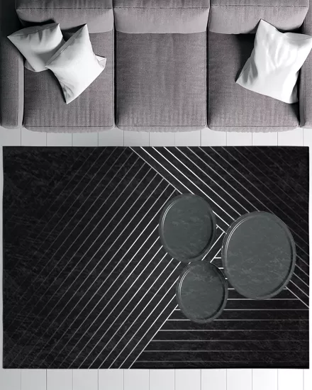 Siyah Zemin Çizgili Modern Salon Halısı