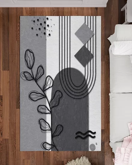 Bohem Şekilli Yapraklı Modern Salon Halısı