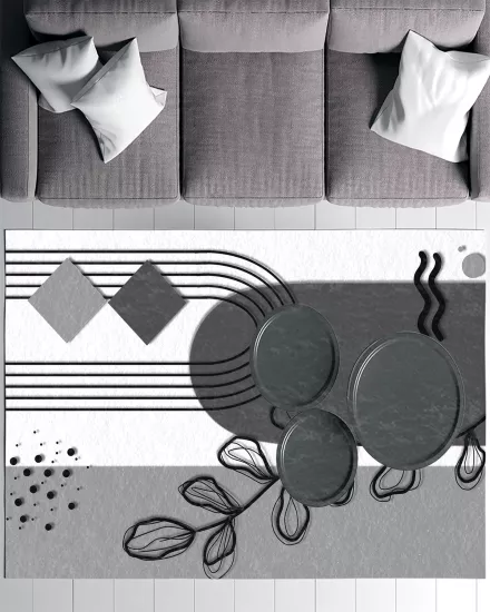 Bohem Şekilli Yapraklı Modern Salon Halısı