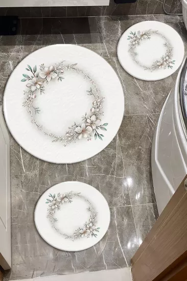 Evperest Premium Çiçekli Banyo Paspas Seti Kalın Kalite