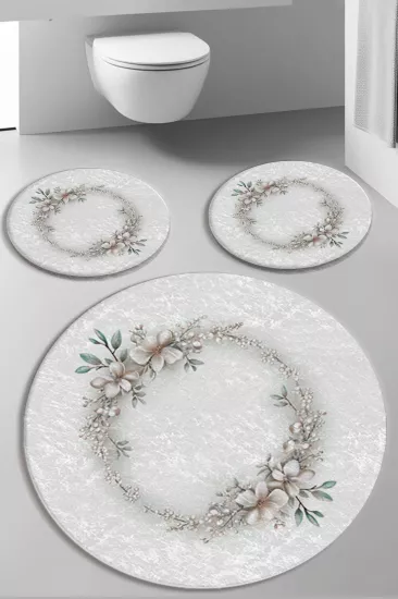 Evperest Premium Çiçekli Banyo Paspas Seti Dot Taban