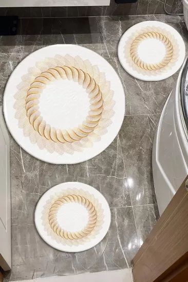 Evperest Premium Gold Çizgiler Banyo Paspas Seti Kalın Kalite