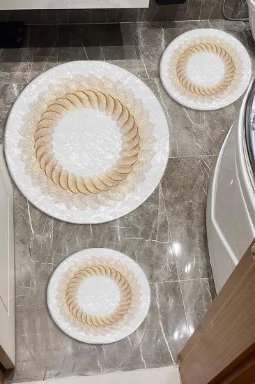 Evperest Premium Gold Çizgiler Banyo Paspas Seti Dot Taban