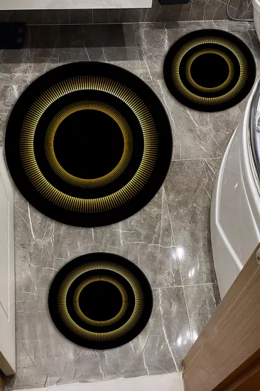 Evperest Premium Siyah Zemin Gold Banyo Paspas Seti Kalın Kalite