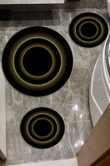 Evperest Premium Siyah Zemin Gold Banyo Paspas Seti Dot Taban