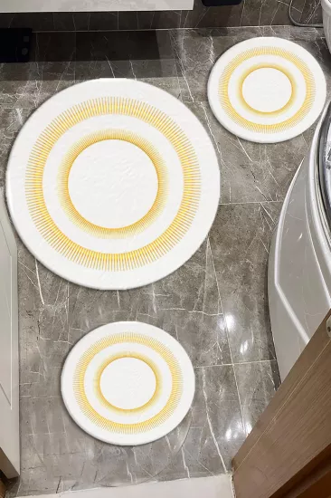 Evperest Premium Gold Çizgiler Banyo Paspas Seti Kalın Kalite