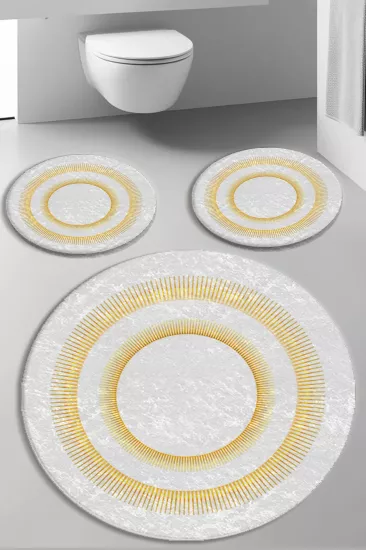 Evperest Premium Gold Çizgiler Banyo Paspas Seti Dot Taban