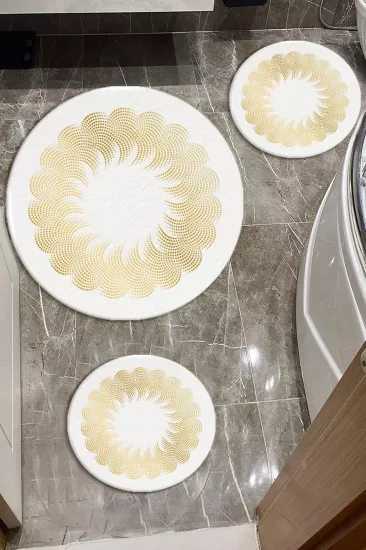 Evperest Premium Gold Çizgiler Banyo Paspas Seti Kalın Kalite