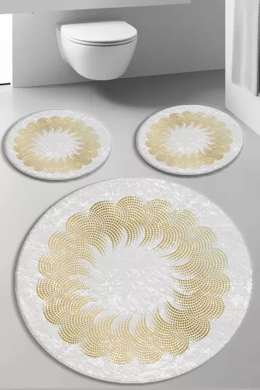 Evperest Premium Gold Çizgiler Banyo Paspas Seti Dot Taban