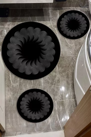 Evperest Premium Siyah Zemin Banyo Paspas Seti Dot Taban