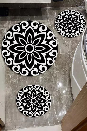 Evperest Premium Siyah Beyaz Banyo Paspas Seti Kalın Kalite