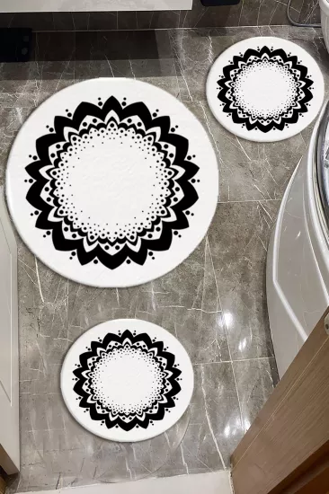 Evperest Premium Siyah Beyaz Banyo Paspas Seti Kalın Kalite