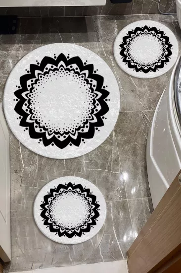 Evperest Premium Siyah Beyaz Banyo Paspas Seti Dot Taban