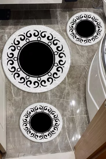 Evperest Premium Siyah Beyaz Banyo Paspas Seti Dot Taban