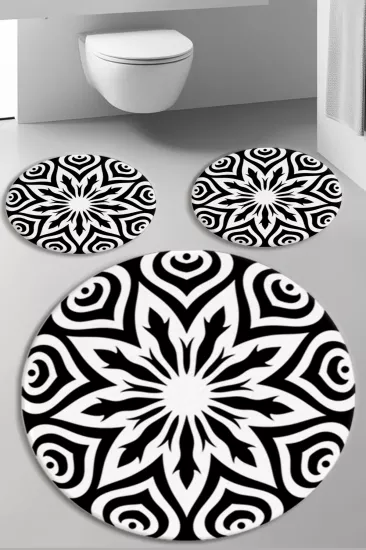 Evperest Premium Siyah Beyaz Banyo Paspas Seti Kalın Kalite