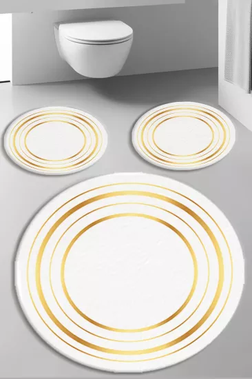 Evperest Premium Gold Çizgiler Banyo Paspas Seti Kalın Kalite