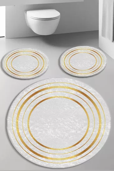 Evperest Premium Gold Çizgiler Banyo Paspas Seti Dot Taban