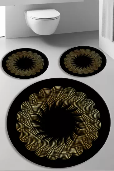 Siyah Zemin Gold Desenli Banyo Paspas Seti Kalın Kalite-Premium Serisi