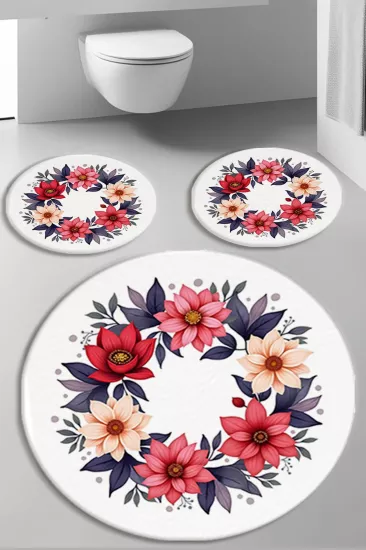 Renkli Çiçekli Banyo Paspas Seti Kalın Kalite-Premium Serisi
