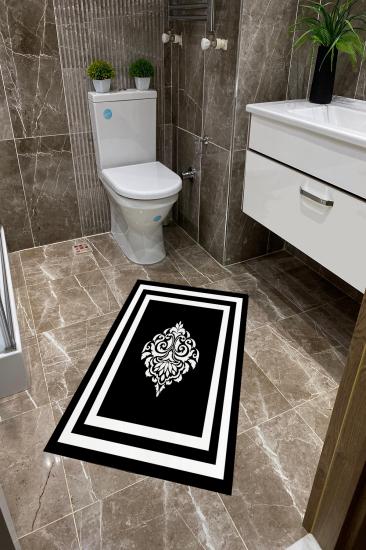 Siyah Zemin Beyaz Damask Çerçeveli Kalın Klozet Takımı